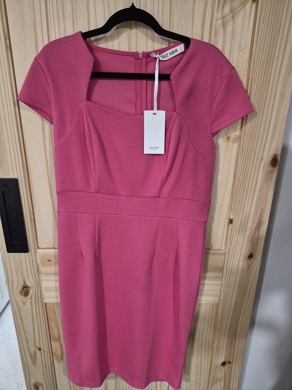 Grace Karin Hot Pink Textured Cap-Sleeve Sheath Dress